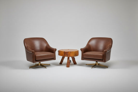 Pair of Revelation Modern Chocolate Brown Vintage Style Leather Ellington Swivel Chairs