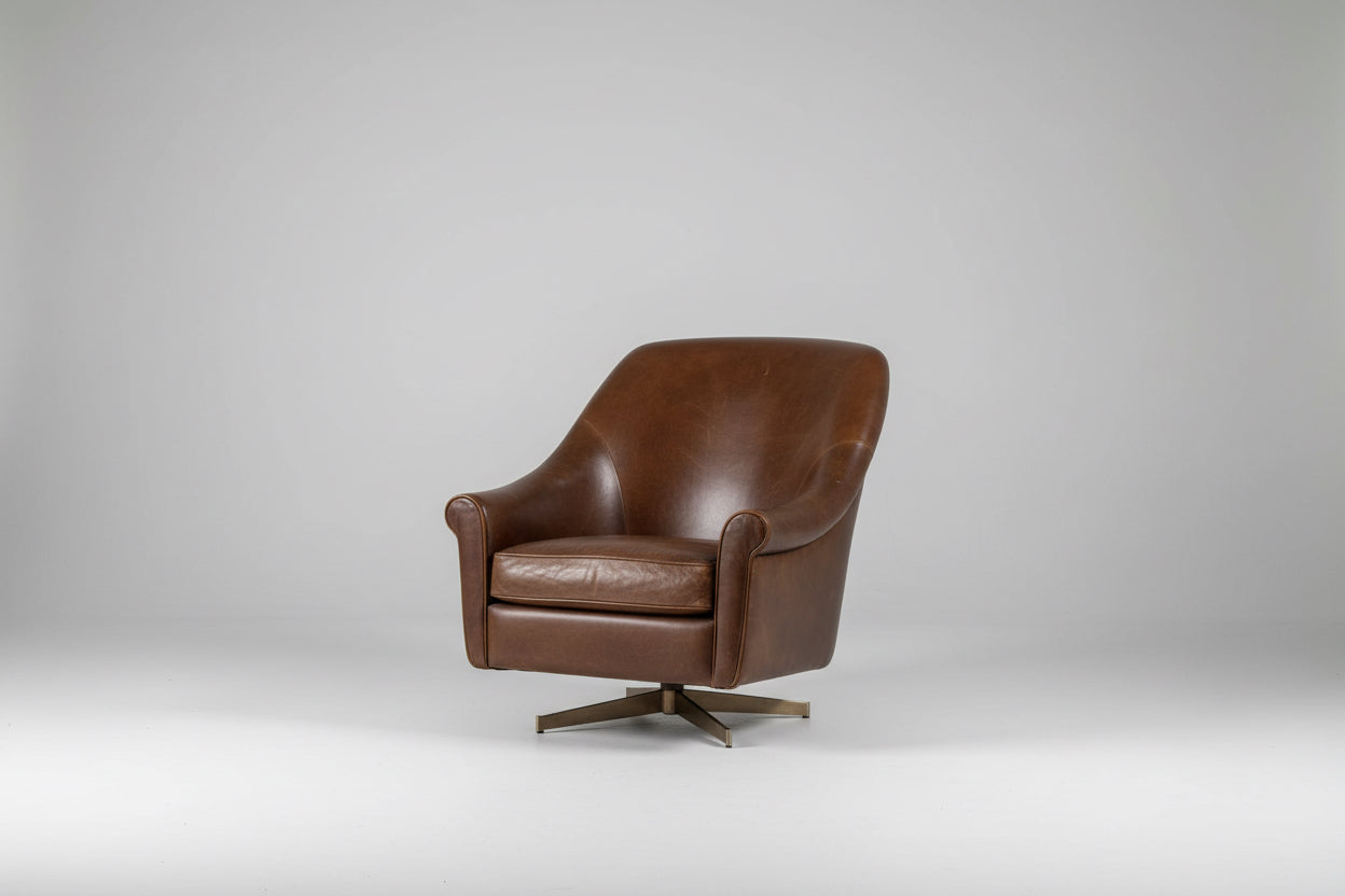 Pair of Revelation Modern Chocolate Brown Vintage Style Leather Ellington Swivel Chairs