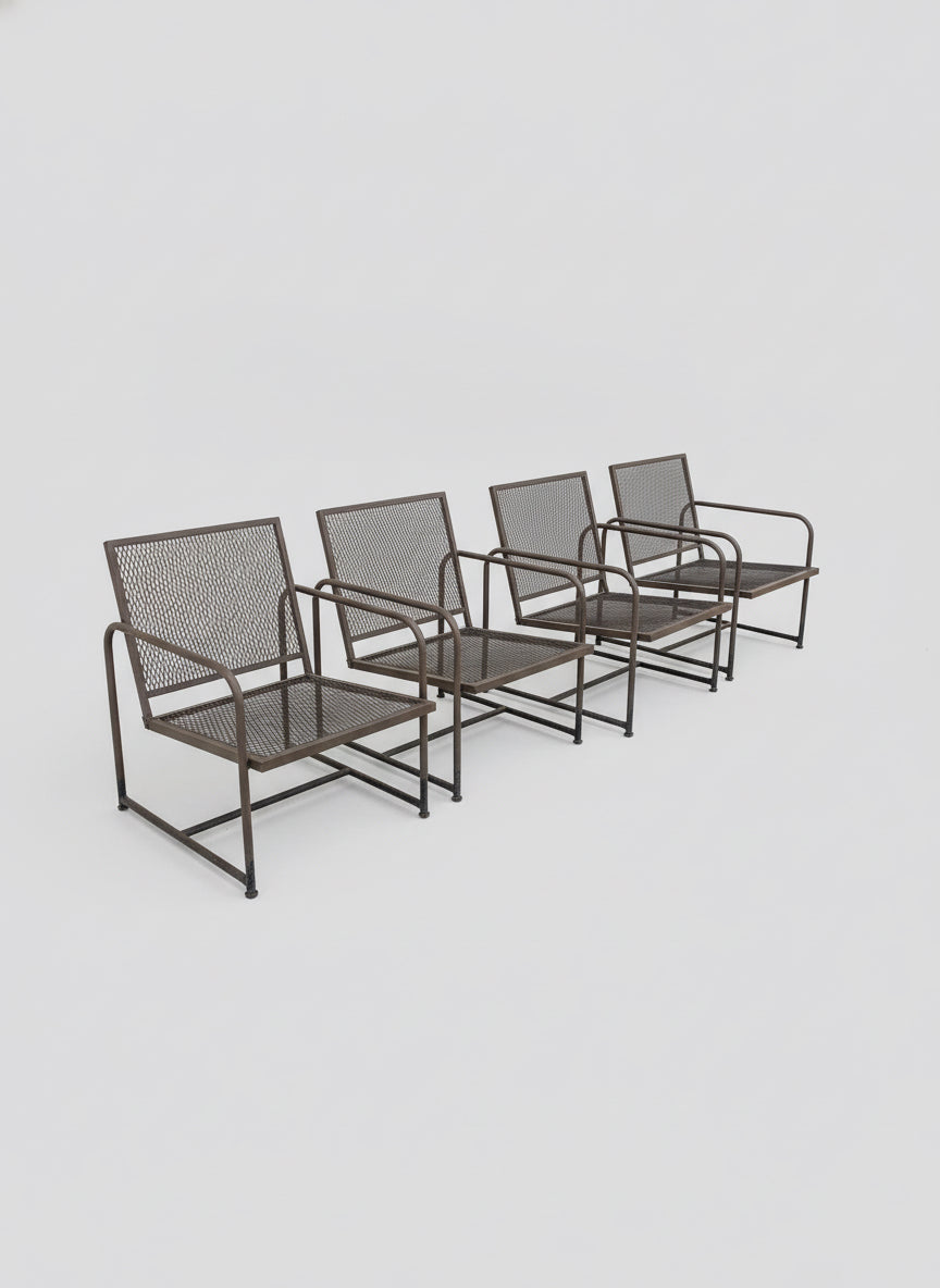 Set of 4 Low-profile Vintage Metal Mesh Outdoor Chairs