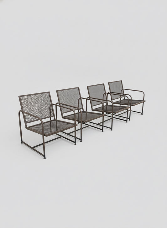 Set of 4 Low-profile Vintage Metal Mesh Outdoor Chairs