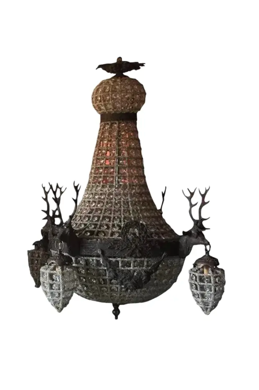 Charcoal Bronze Stag Head Crystal Chandelier