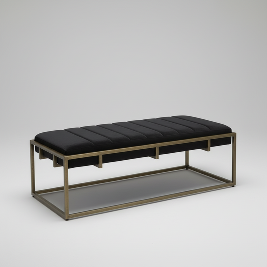 Black Velvet and Steel Frame Bench